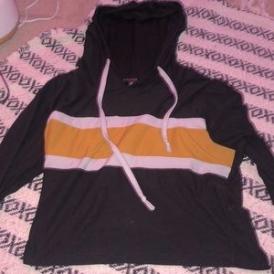 Black cropped hoodie with yellow and white stripes